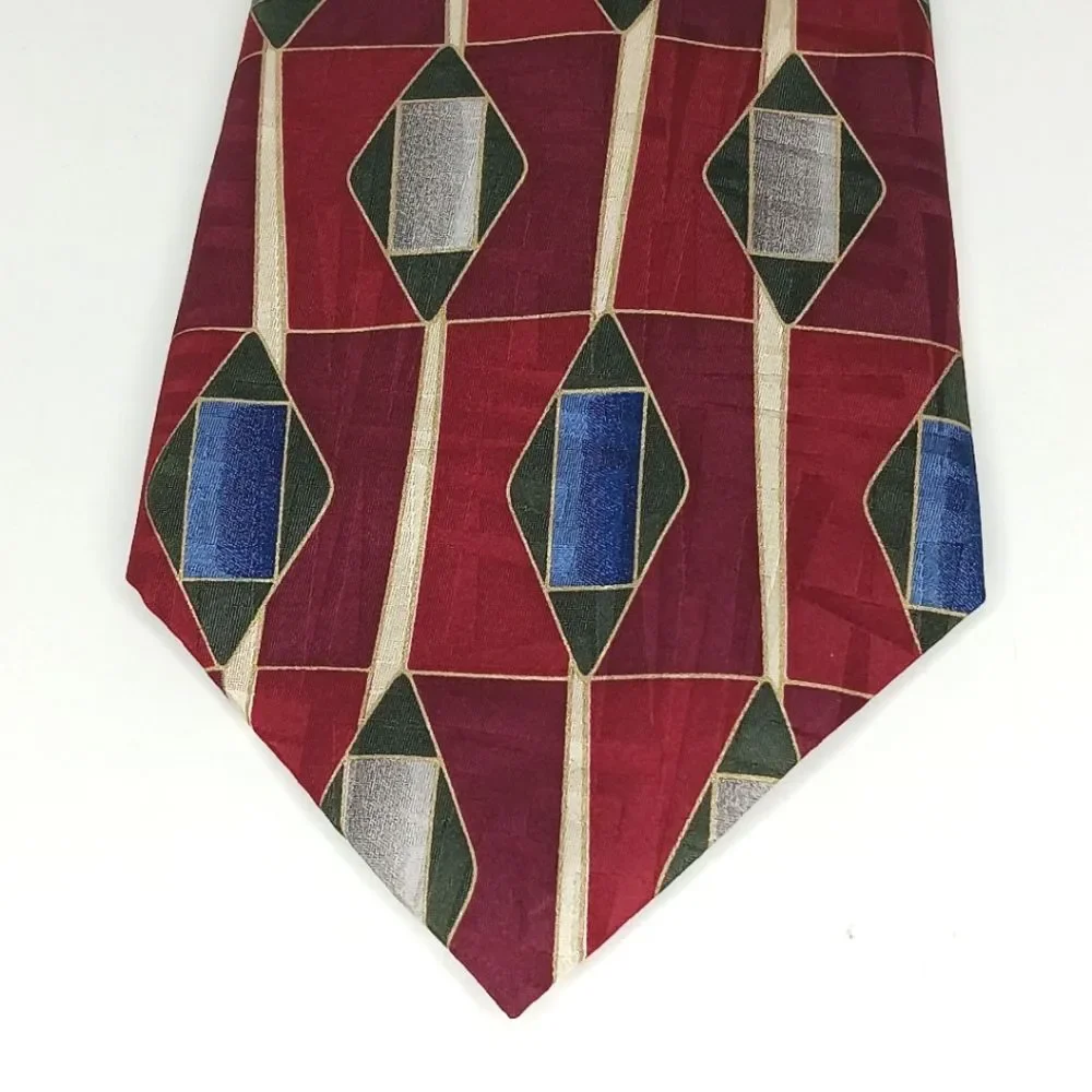 GIVENCHY Men's Burgundy Geometric Silk Tie Vintage Luxury Designer USA
